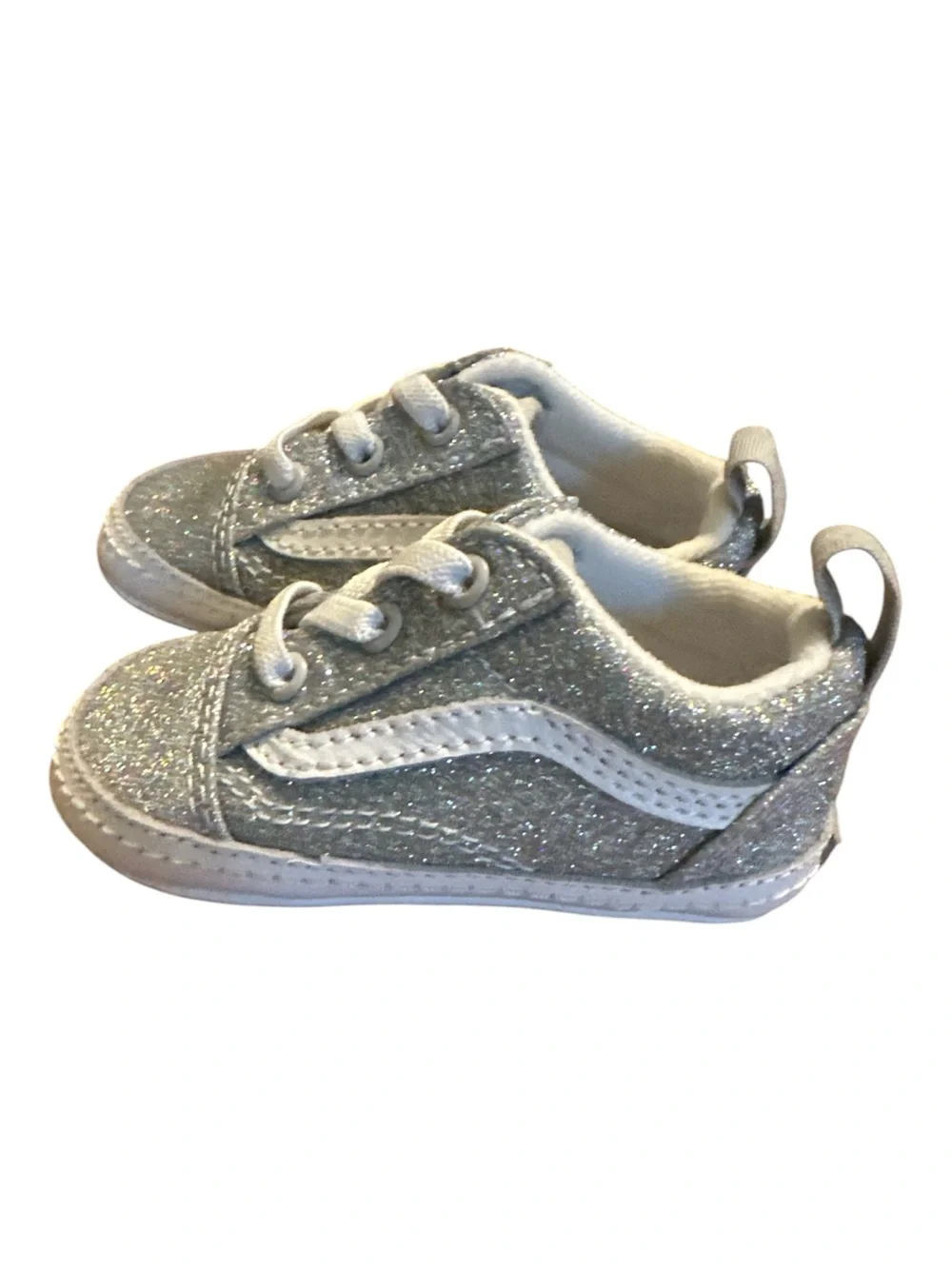 Vans Infant Sparkle Silver Kids Lace-Up Sneakers